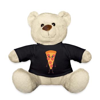 Pizza kawaii lustiges Geschenk - Teddy - Schwarz - Vorne