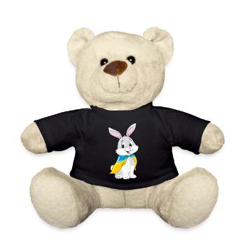 Cute smiling rabbit wear Ukrainian flag - Teddy Bear - black - Front