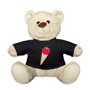 Erdbeere Eis Erdbeerzeit süß lecker Obst Früchte - Teddy - Schwarz - Vorne