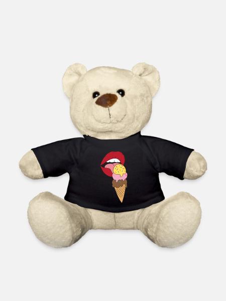 Rote Lippen die Eis schlecken Eiscreme - Teddy - Schwarz