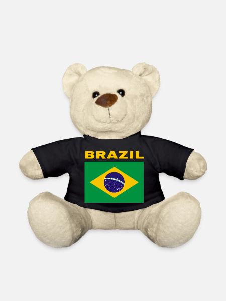 Brazilian Flag Brazil Bandeira Proud Brasileno - Teddy Bear - black