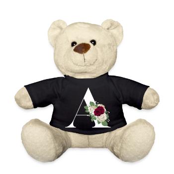 lettre A fleuris (blanche) - Nounours - noir - Devant