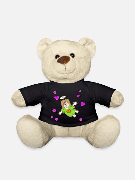 Engel Elfe Fee Herzen Valentinstag Heiligenschein - Teddy - Schwarz
