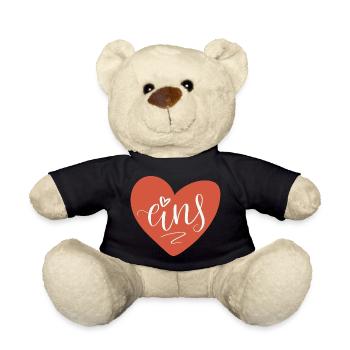 Eins im roten Herz - 1. Geburtstag 1. Jahrestag - Teddy - Schwarz - Vorne