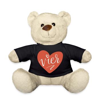 Vier im roten Herz - 4. Geburtstag 4. Jahrestag - Teddy - Schwarz - Vorne