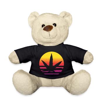 Cannabis Blatt Retro Sonnenuntergang - Teddy - Schwarz - Vorne