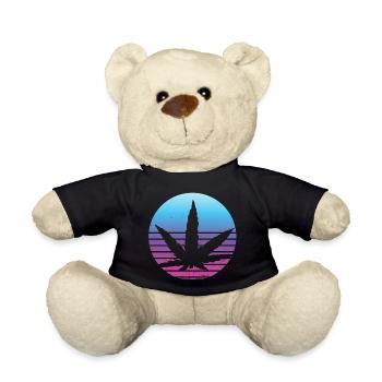 Cannabis Blatt Retro Sonnenuntergang - Teddy - Schwarz - Vorne