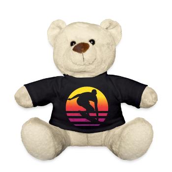 Surfer Retro Surfing Sunset - Teddy Bear - black - Front