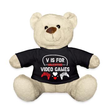 V is for Video Games No Valentines Couple Matching - Teddy Bear - black - Front