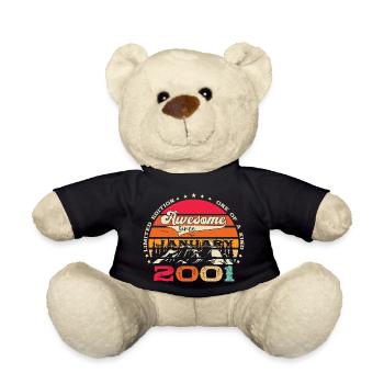 Year 2001 January 22nd birthday Gift man - Teddy Bear - black - Front
