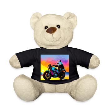 Panda on motorcycle at sunset - Teddy Bear - black - Front