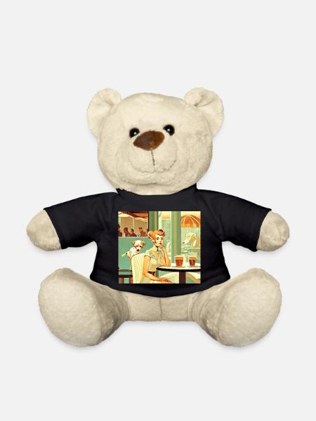 Femme dans un café avec chien vintage - Nounours - noir
