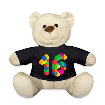 Cute Block Building 16th Birthday Gift 16 Year - Teddy Bear - black - Front