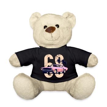 Retro Pink Muscle Car Sunset Scene - Teddy Bear - black - Front