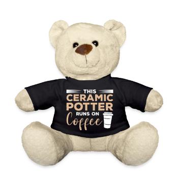 This Ceramic Runs On Coffee Pottery - Teddy Bear - black - Front