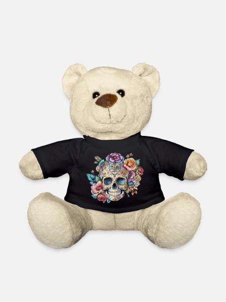 skull, romantisch, blume, vintage, rose, tatoo art - Teddy - Schwarz