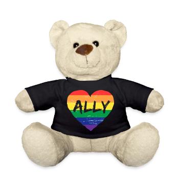 Verbündetes Regenbogenflaggenherz für LGBT-Schwule und Lesben - Teddy - Schwarz - Vorne
