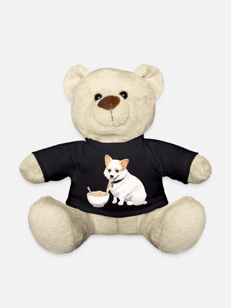 Corgi Eating Ramen #1 - Teddy Bear - black