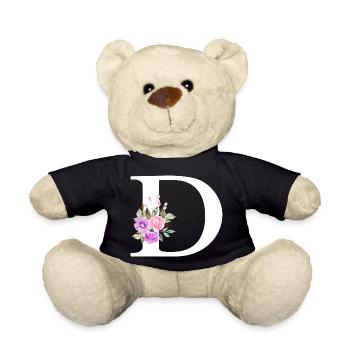 Lila Blumenbuchstabe D - Teddy - Schwarz - Vorne