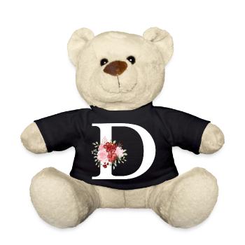 Lettre D floral rouge - Nounours - noir - Devant