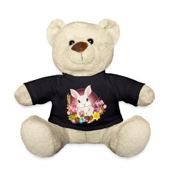 white rabbit with easter eggs as easter bunny - Teddy Bear - black - Front