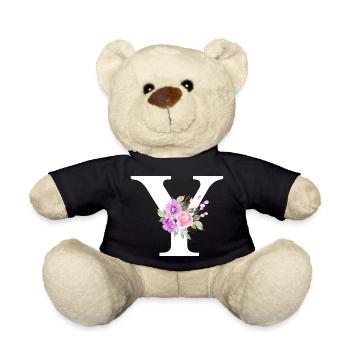 Purple floral letter y - Teddy Bear - black - Front
