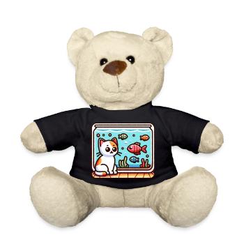 Cute Kitty looking at Fish in Aquarium - Teddy Bear - black - Front