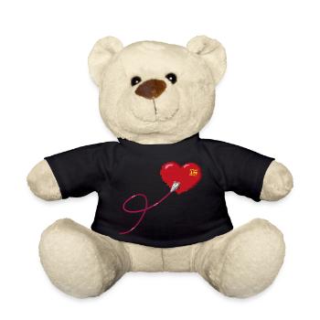 Hearts connected by ethernet Matching couple left - Teddy Bear - black - Front