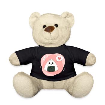 Onigiri kawaii en rose, rose avec cœur - Nounours - noir - Devant