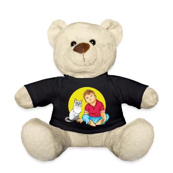 Junge spricht mit einer Siamkatze - Teddy - Schwarz - Vorne