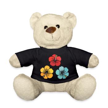 Hibiscus Trio – Vintage Flowers (Red, Yellow, Turquoise) - Teddy Bear - black - Front