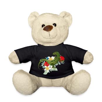 Green lizard on flowers botanical motif - Teddy Bear - black - Front