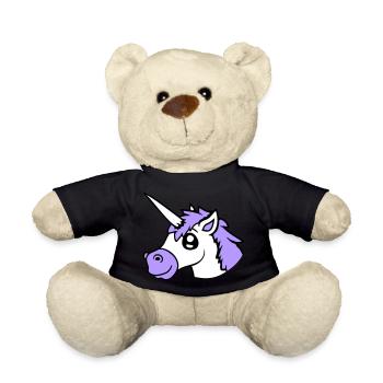 Unicorn Smiles Pretty Friendly Cartoon Horse - Teddy Bear - black - Front