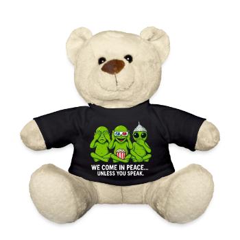 T-shirt humour extraterrestre – Nous venons en paix - Nounours - noir - Devant