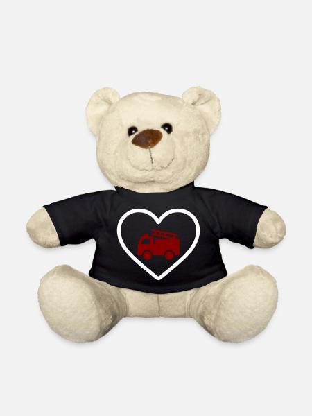 Heart Firefighter Fire Truck - Teddy Bear - black