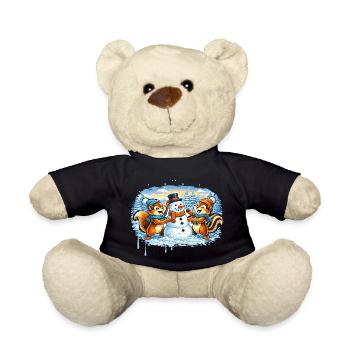 Funny Winter Animals Building a Snowman – Comic - Teddy Bear - black - Front