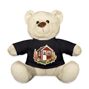 Rotes Schwedenhaus mit Blumen im Tinyhaus Stil  - Teddy - Schwarz - Vorne