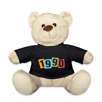 Geboren 1990 – Geburtstag mit großen bunten Zahlen - Teddy - Schwarz - Vorne