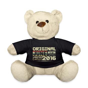 June 2016 Vintage Born In June 2016 Birthday - Teddy Bear - black - Front