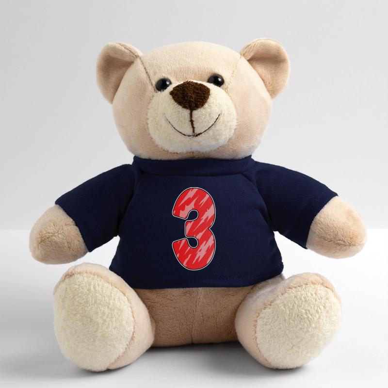 Three - 3 - Number 3 - Number 3 Red Pattern Teddy Bear