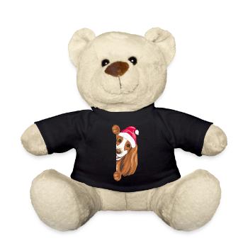 Spähender Cocker Spaniel Hund mit Weihnachtsmütze - Teddy - Schwarz - Vorne