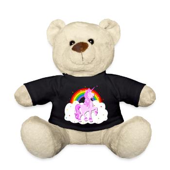 Einhorn Regenbogen Sterne Wolke Unicorn - Teddy - Schwarz - Vorne