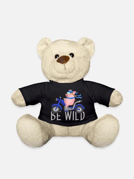 Funny pig on chopper cartoon - Teddy Bear - black