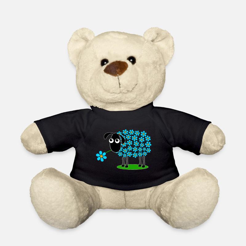 Schaf mit türkisen Blumen statt Wolle - Geschenk - Teddy - Schwarz