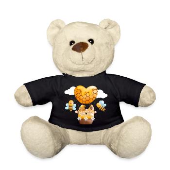 Gnomies with bees in honey balloon clouds - Teddy Bear - black - Front