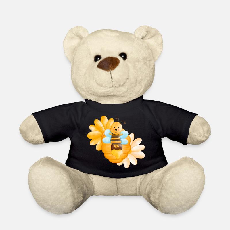 Abeille mignonne avec des fleurs et des enfants doux au miel - Nounours - noir