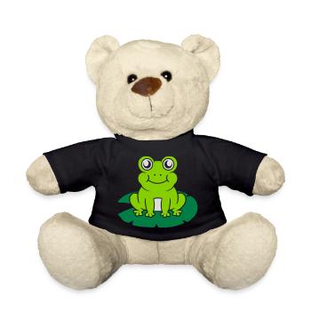 Cute frog sits water lily - Teddy Bear - black - Front