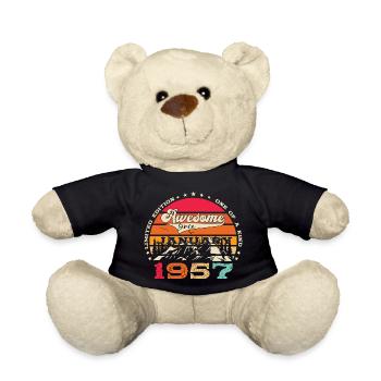 Né en 1957 Janvier 66e anniversaire Homme cadeau - Nounours - noir - Devant