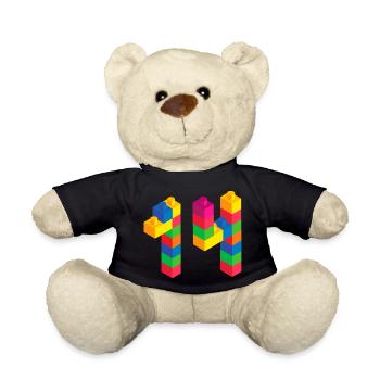 Cute Block Building 14th Birthday Gift 14 Year - Teddy Bear - black - Front