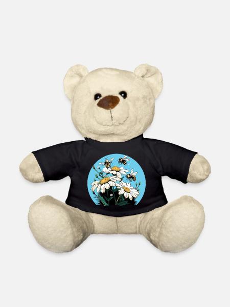 Marguerites et abeilles - fleurs blanches/jaunes - Nounours - noir